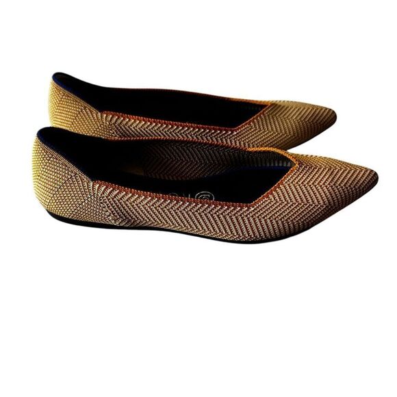 Rothy’s The Point Toe Yellow White Chevron Slip On Shoes Ballet Flats Knit  Sz 7 - Picture 3 of 15